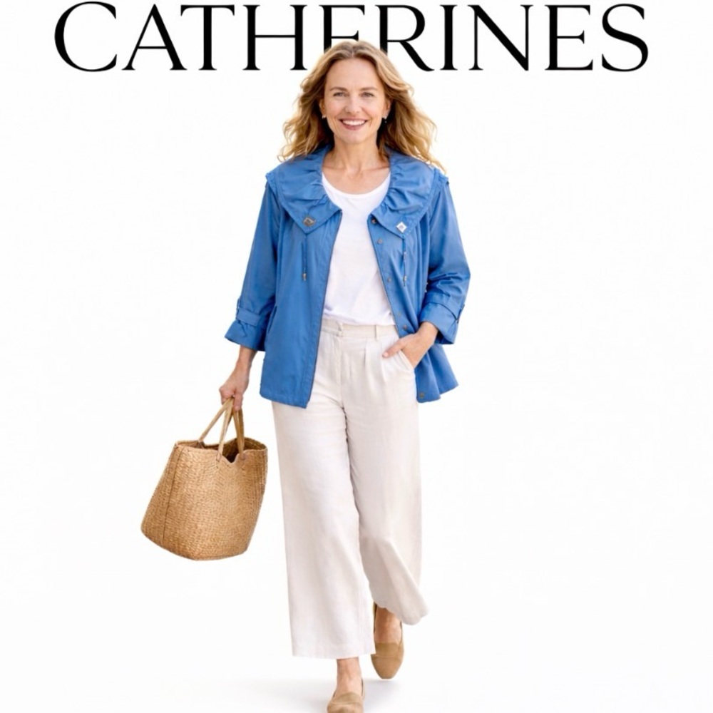 4X Catherines Cotton Jacket with Statement Collar, Front Zip, and Pockets